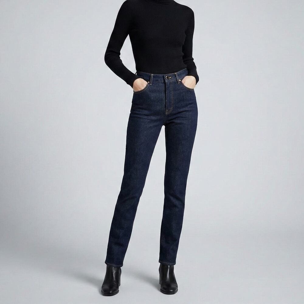 VICTORIA BECKHAM Made in JAPAN High Rise Skinny Leg Raw Denim Jeans Dark wash 28
